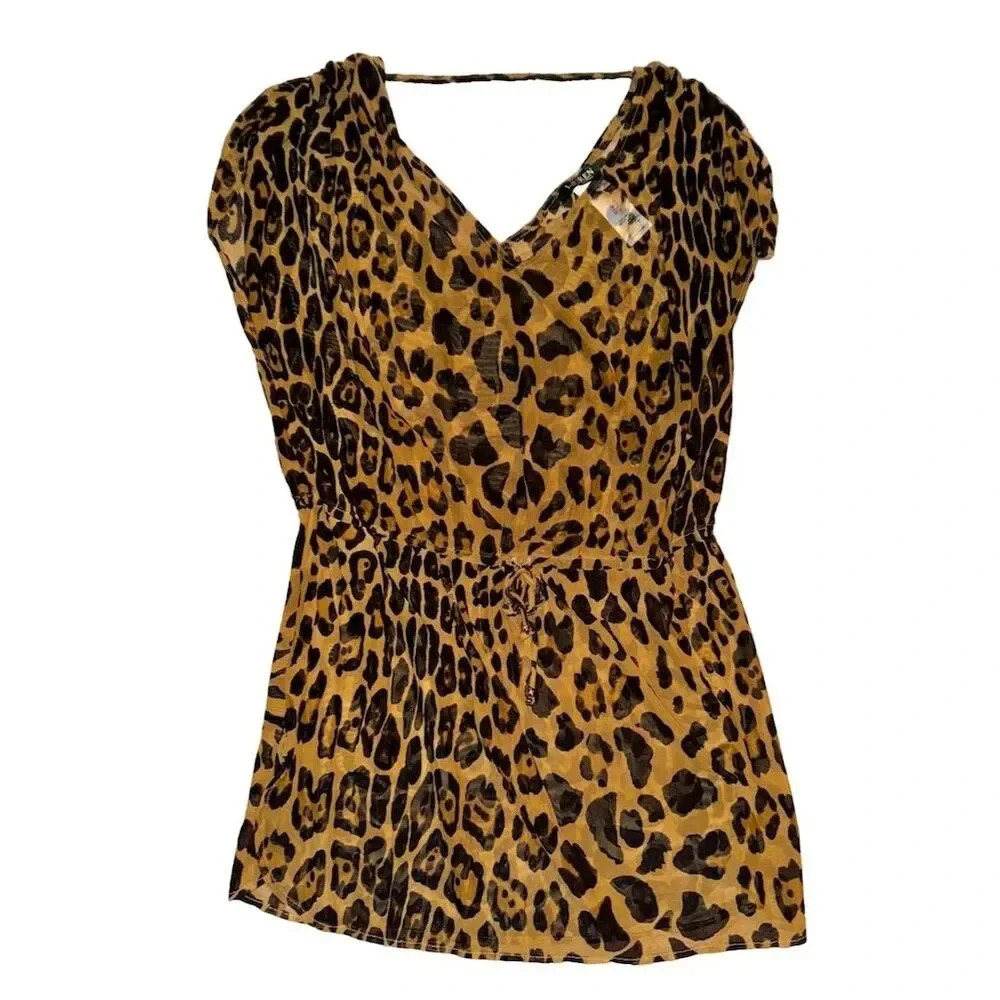 Ralph Lauren Women's Leopard-Print Tunic Cover-Up V-Neck Size M​ - Picture 4 of 9